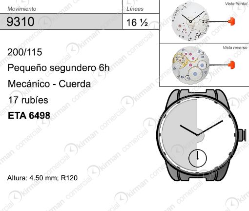 Imagen de Movimiento de pulsera mecánico por cuerda 9310 equivalente a Eta 6498