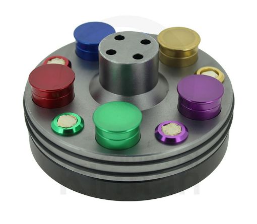 Imagen de Juego de 5 aceiteras con tapa en zócalo giratorio en aluminio anodizado