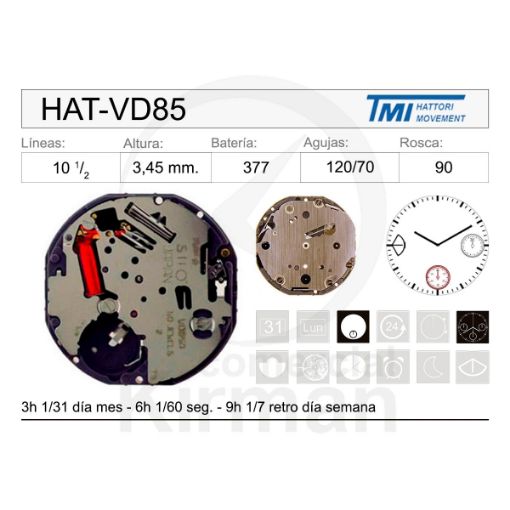 Imagen de Movimiento de pulsera Hattori VD85