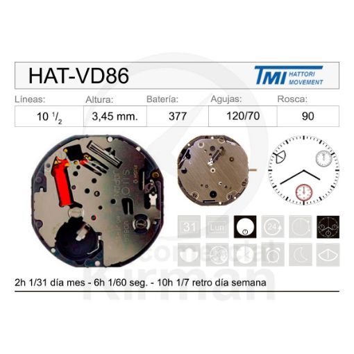 Imagen de Movimiento de pulsera Hattori VD86