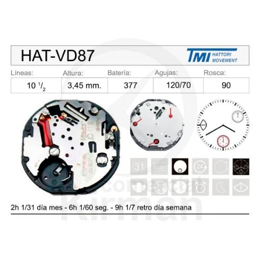 Imagen de Movimiento de pulsera Hattori VD87