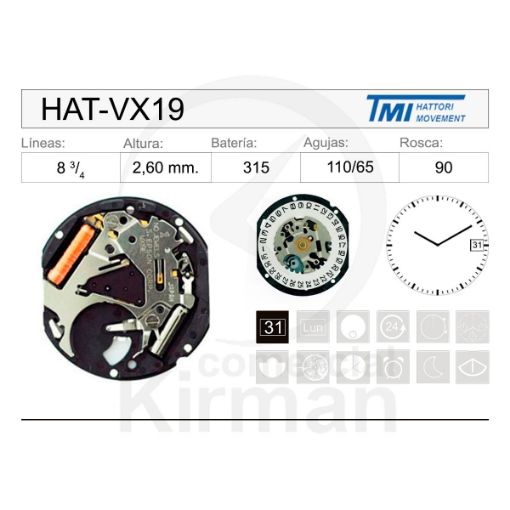 Imagen de Movimiento de pulsera Hattori VX19