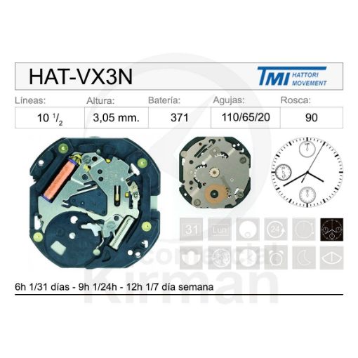 Imagen de Movimiento de pulsera Hattori VX3N