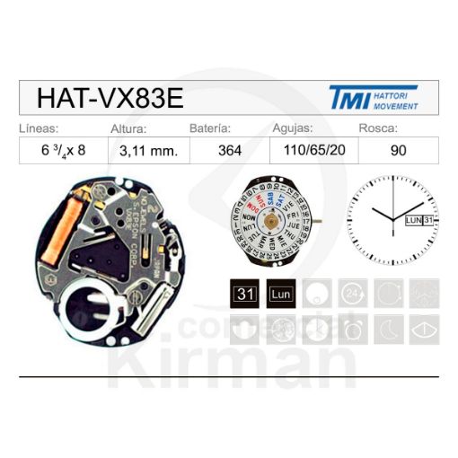 Imagen de Movimiento de pulsera Hattori VX83E
