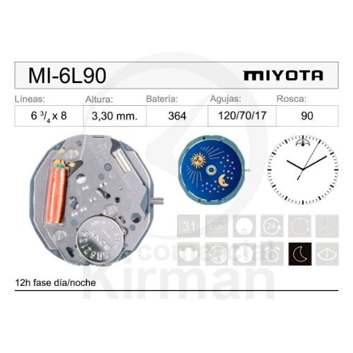 Imagen de Movimiento de pulsera de cuarzo Miyota 6L90