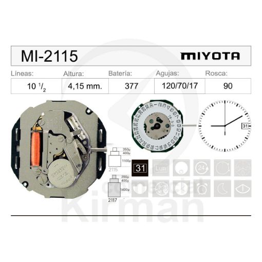 Imagen de Movimiento de pulsera de cuarzo Miyota 2115