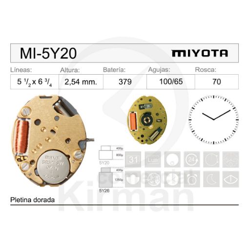 Imagen de Movimiento de pulsera de cuarzo Miyota 5Y20