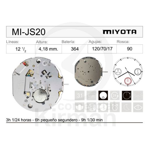 Imagen de Movimiento de pulsera de cuarzo Miyota JS20