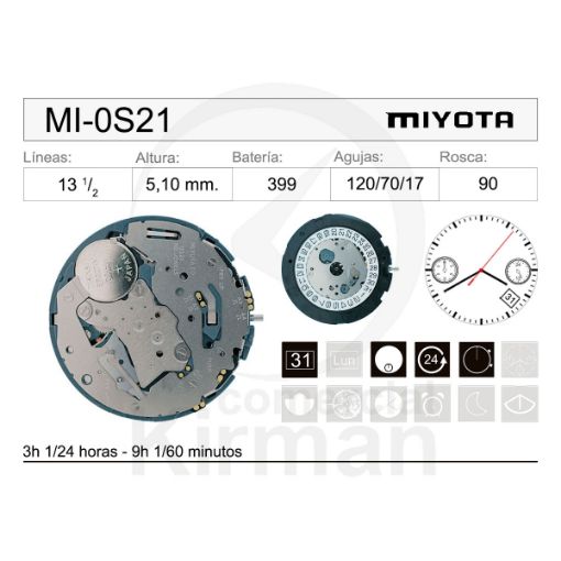 Imagen de Movimiento de pulsera de cuarzo Miyota OS21