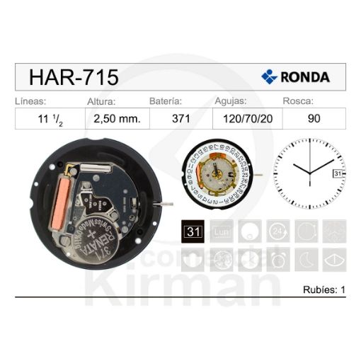Imagen de Movimiento de pulsera de cuarzo Ronda 715