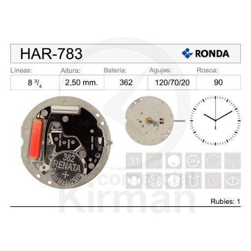 Imagen de Movimiento de pulsera de cuarzo Ronda 783