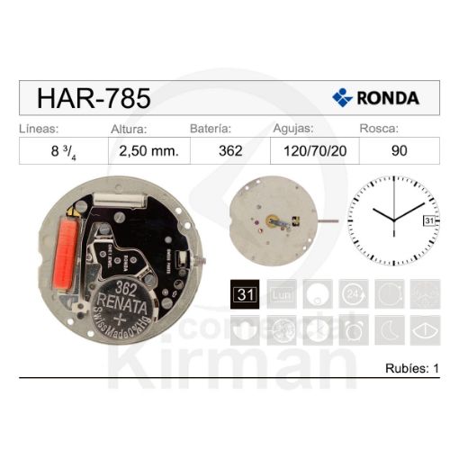 Imagen de Movimiento de pulsera de cuarzo Ronda 785