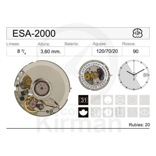Imagen de Movimiento de pulsera mecánico automático ETA 2000