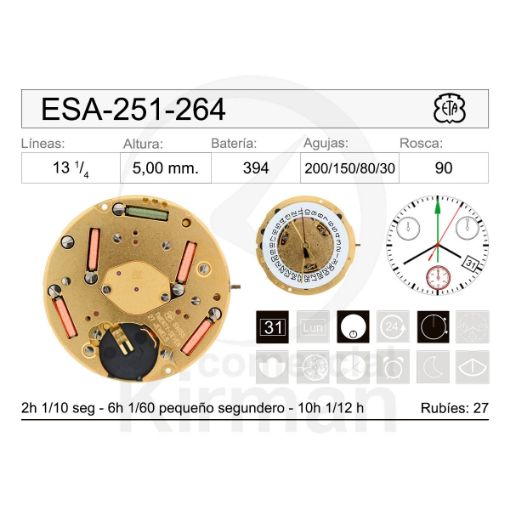 Imagen de Movimiento de pulsera ETA 251-264