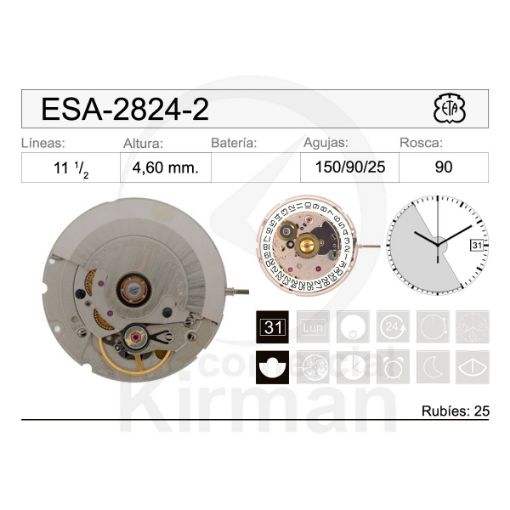 Imagen de Movimiento de pulsera mecánico automático ETA 2824-2