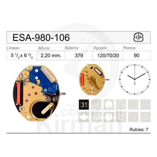 Imagen de Movimiento de pulsera ETA 980-106