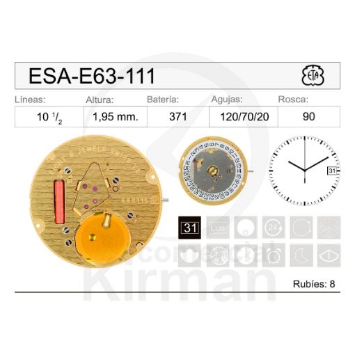 Imagen de Movimiento de pulsera ETA E63-111