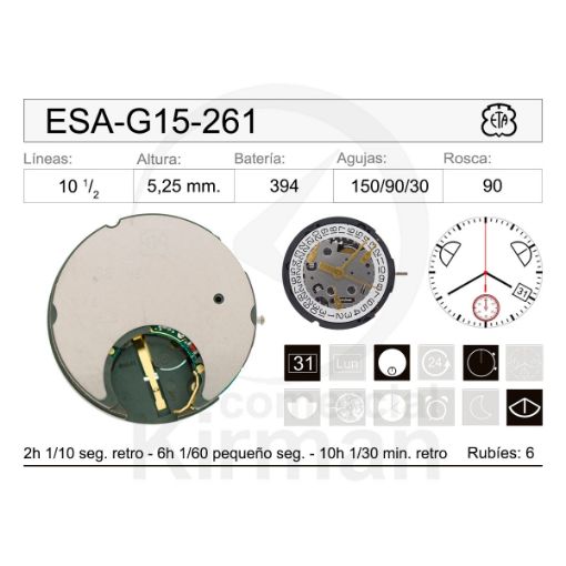 Imagen de Movimiento de pulsera ETA G15-261