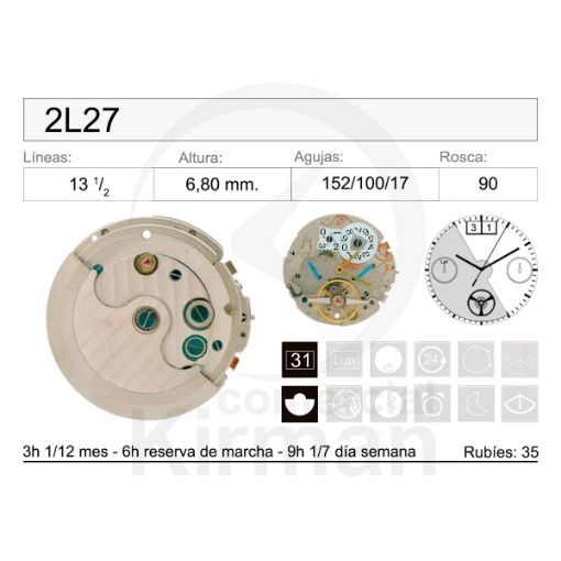 Imagen de Movimiento de pulsera mecánico 2L27