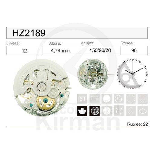 Imagen de Movimiento de pulsera mecánico HZ2189 cromado tipo skeleton