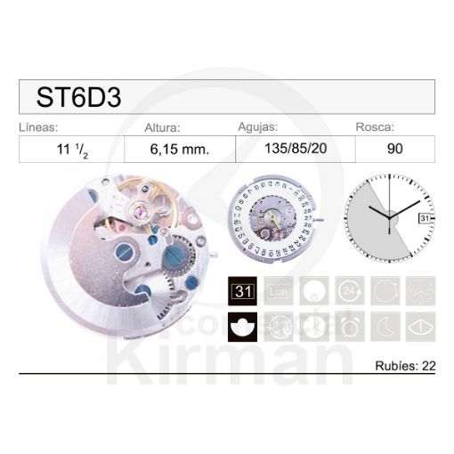 Imagen de Movimiento de pulsera mecánico ST6D3
