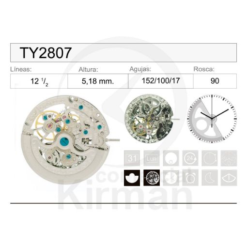 Imagen de Movimiento de pulsera mecánico TY2807 tipo skeleton