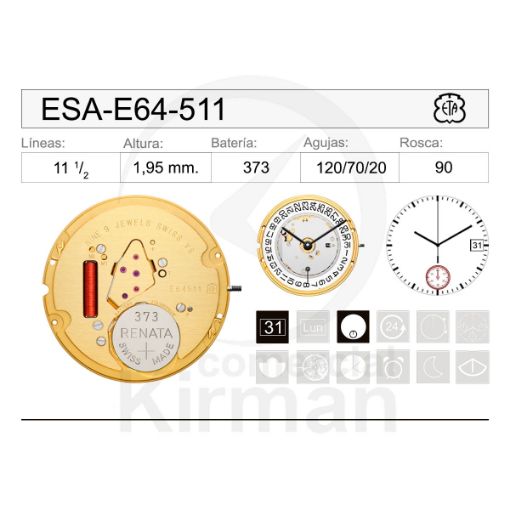 Imagen de Movimiento de pulsera ETA E64-511