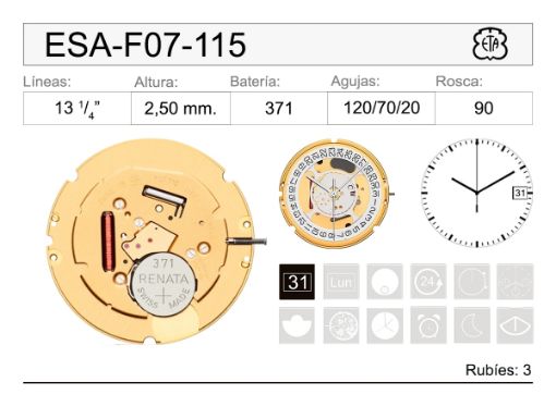 Imagen de Movimiento de pulsera ETA-F07-115