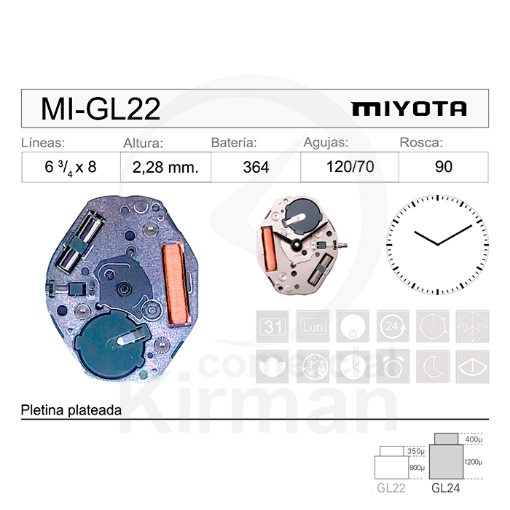 Imagen de Movimiento de pulsera MIYOTA GL22