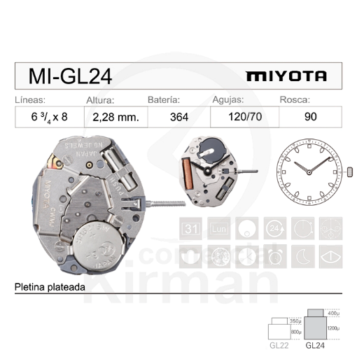 Imagen de Movimiento de pulsera Miyota GL24