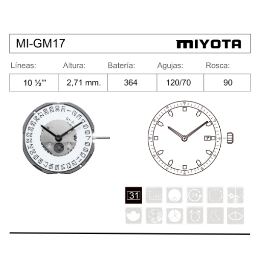 Imagen de MOVIMIENTO MIYOTA GM17
