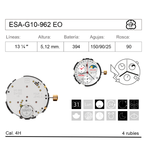 Imagen de MOVIMIENTO ETA G10-962 EO FASE LUNAR CAL. 4H