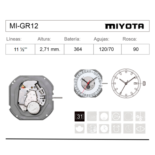 Imagen de MOVIMIENTO DE PULSERA MIYOTA GR12