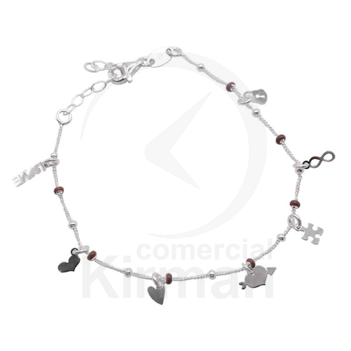 Imagen de PULSERA ABALORIOS LOVE  ESMALTE 18+3 CMS PLATA 925