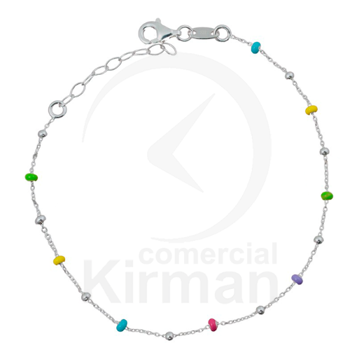 Imagen de PULSERA BOLAS ESMALTE ARCO IRIS PLATA 925