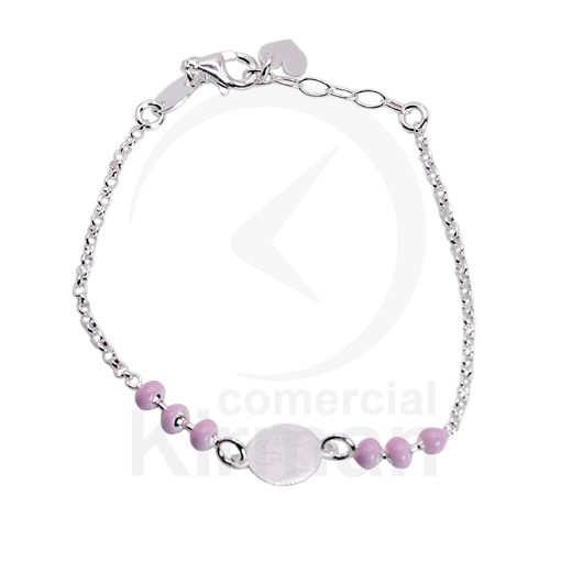 Imagen de PULSERA ANGEL ESMALTE ROSA 14+2 CMS PLATA 925