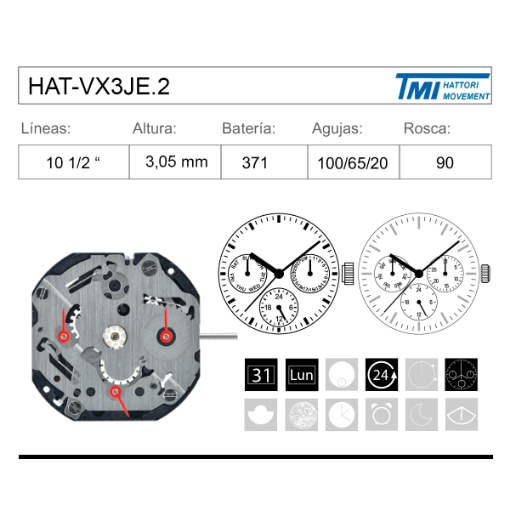 Imagen de Movimiento HATTORI VX3JE altura 2