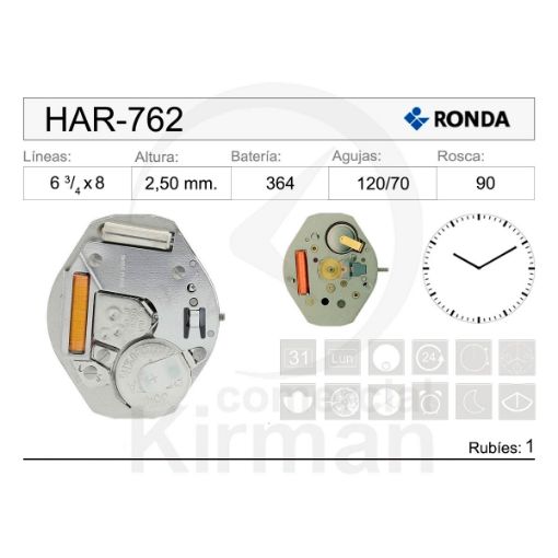 Imagen de Movimiento de pulsera de cuarzo Ronda 762