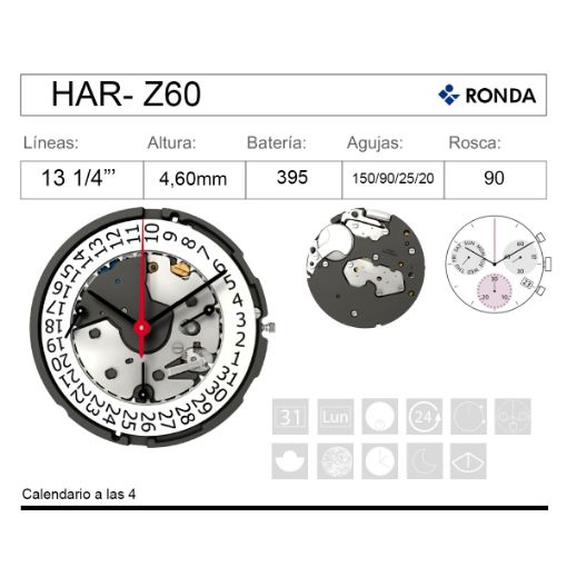 Imagen de Movimiento de pulsera de cuarzo RONDA Z60