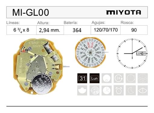 Imagen de Movimiento de pulsera de cuarzo Miyota GL00